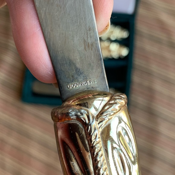 Green velvet box The Bombay Company GODINGER Santa spreader cheese knives - Picture 6 of 11